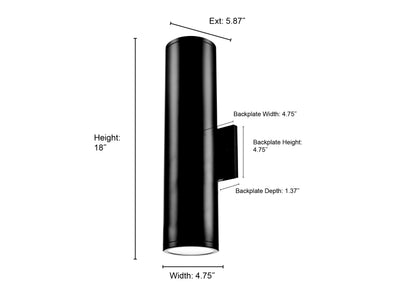 18-inch Vegas Powder Coated Black Outdoor Wall Sconce