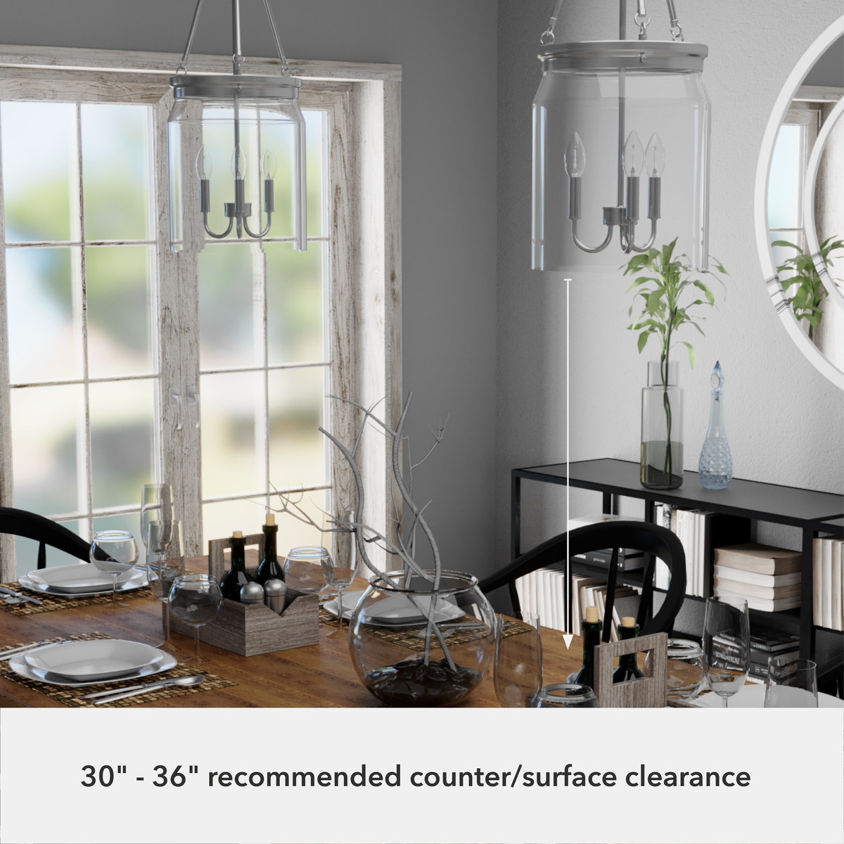 Devon Park 12-inch 3-light Brushed Nickel Lantern Pendant with Clear Glass