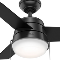 36 inch Aker Matte Black Ceiling Fan with LED Light Kit and Pull Chain