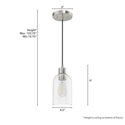 Lochemeade 4.5-inch 1-light Brushed Nickel Pendant with Clear Seeded Glass