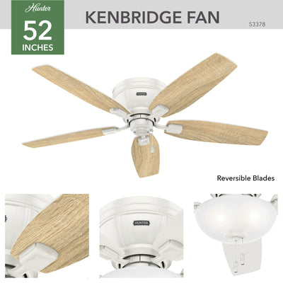 52 inch Kenbridge Fresh White Low Profile Ceiling Fan with LED Light Kit and Pull Chain