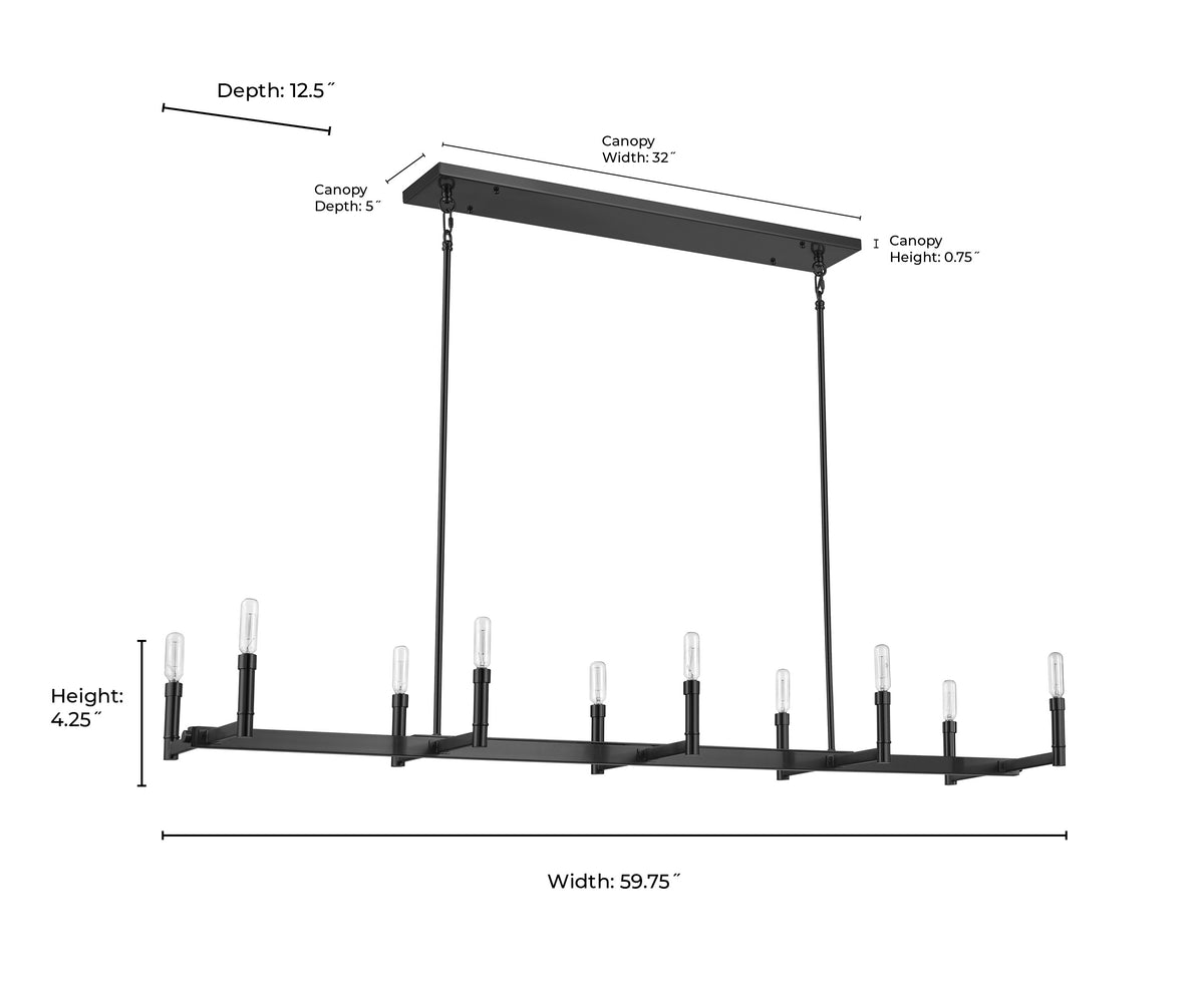 4.25'' Daxley Matte Black 10 Light Linear Chandelier