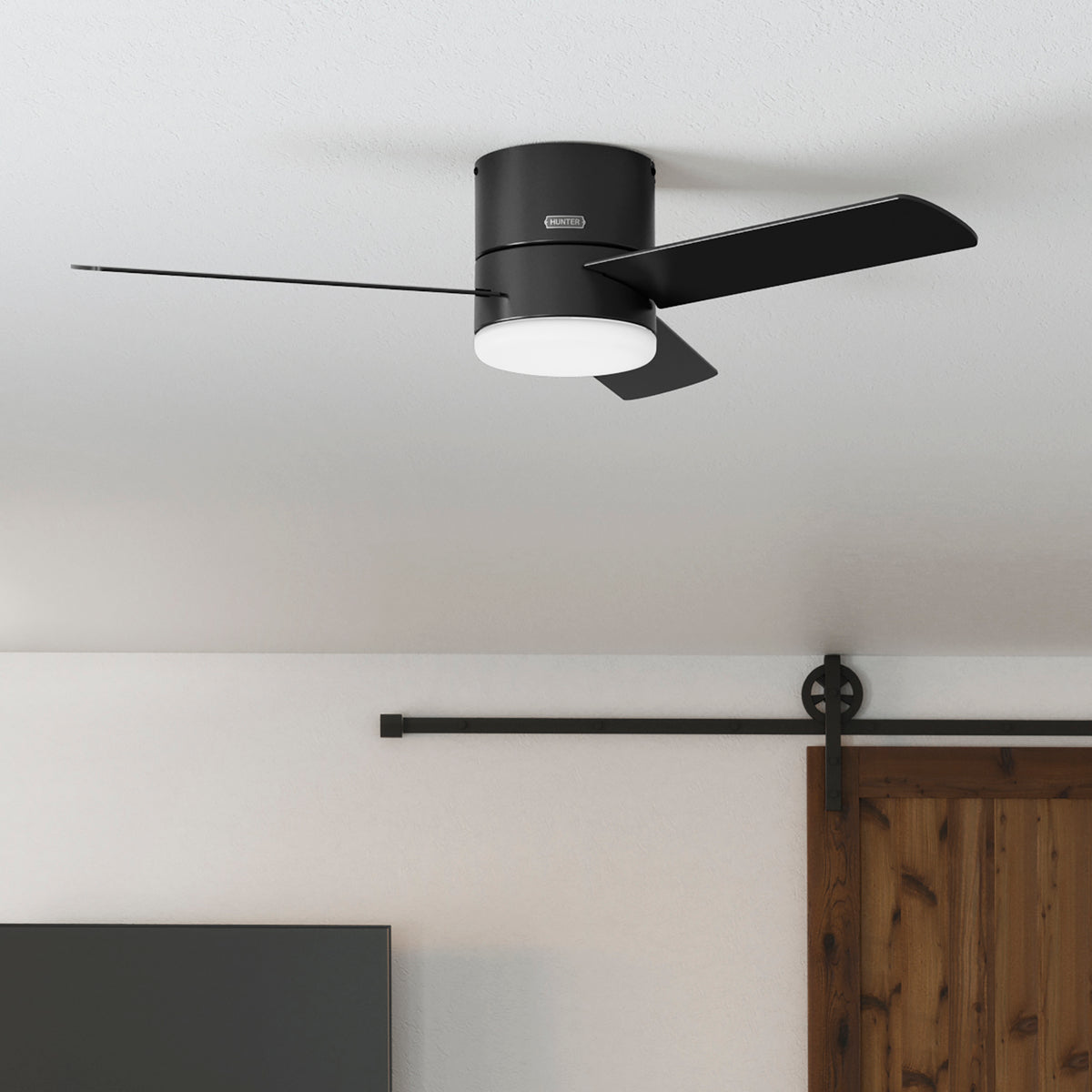 52 inch Minimus Matte Black Low Profile Ceiling Fan with LED Light Kit and Handheld Remote