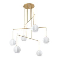 Bryony 48-inch 6-light Brushed Gold Chandelier with White Synthetic Silk Shades