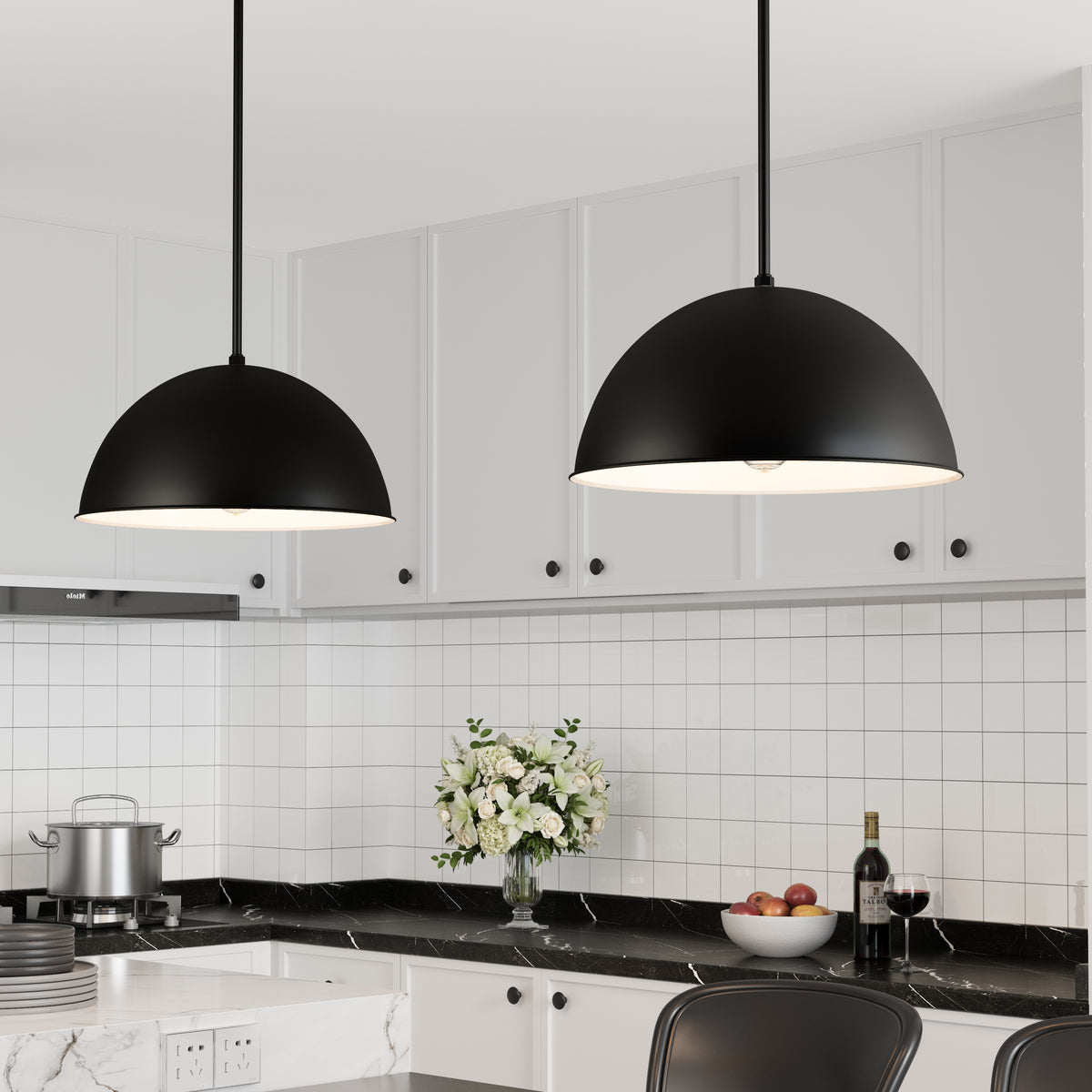 18-inch R Series Satin Black 1-Light Black Glass Pendant Light