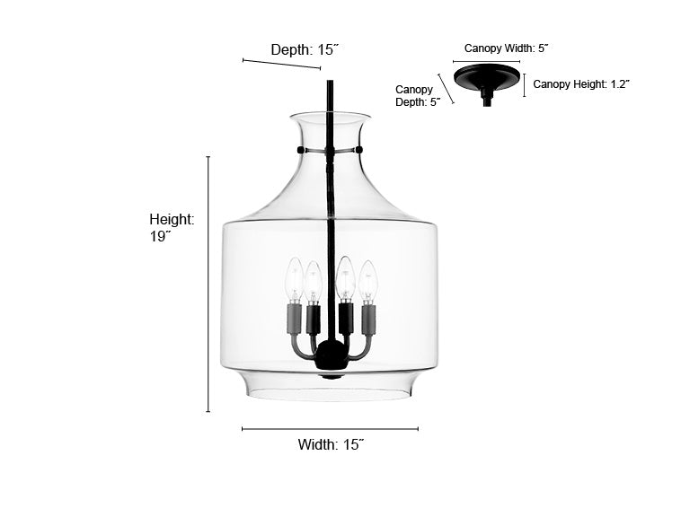19'' Mahannah Matte Black 4 Light Pendant