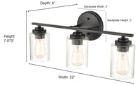 22'' Moven Matte Black 3 Light Bath Vanity