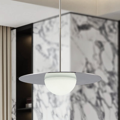 Solstice 22-inch Polished Nickel 5CCT LED Convertible Pendant with Opal Ribbed Glass Shade