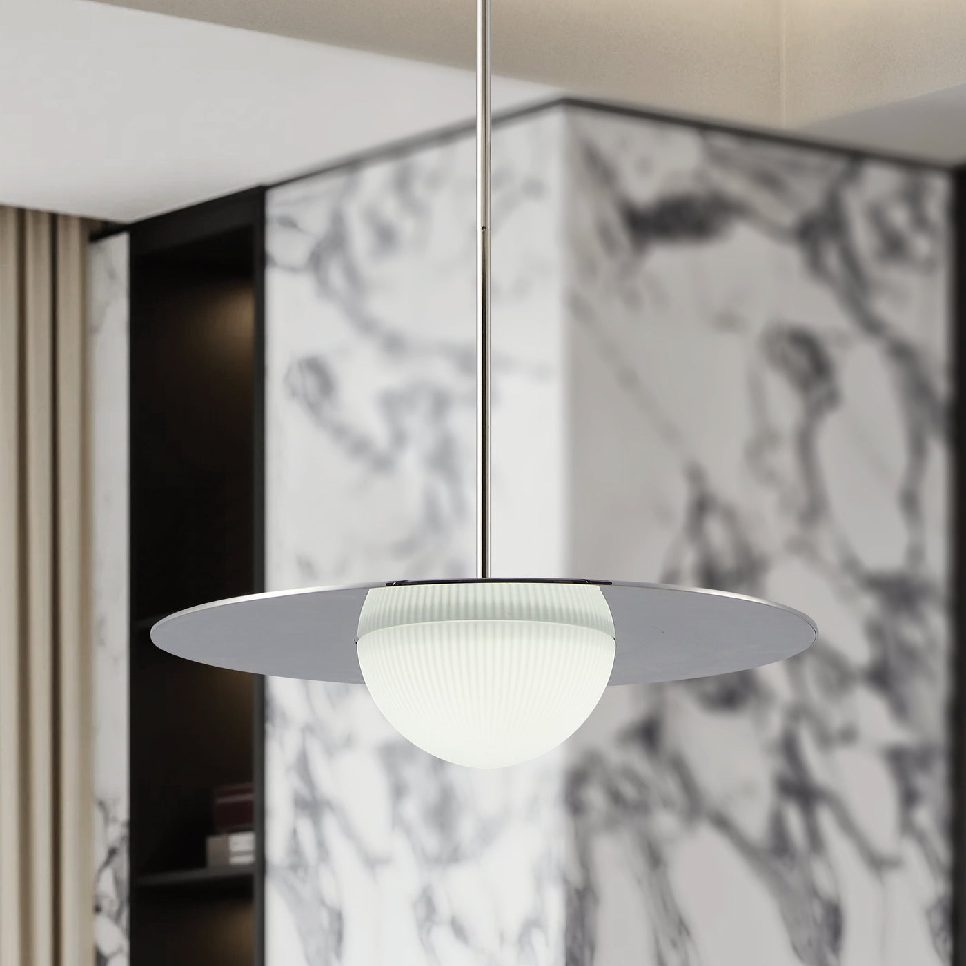 Solstice 22-inch Polished Nickel 5CCT LED Convertible Pendant with Opal Ribbed Glass Shade