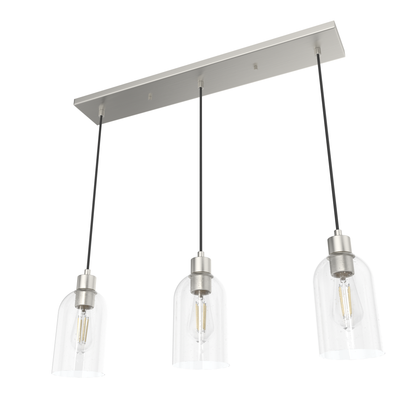 Lochemeade 28.5-inch 3-light Brushed Nickel Linear Pendant Cluster with Seeded Glass