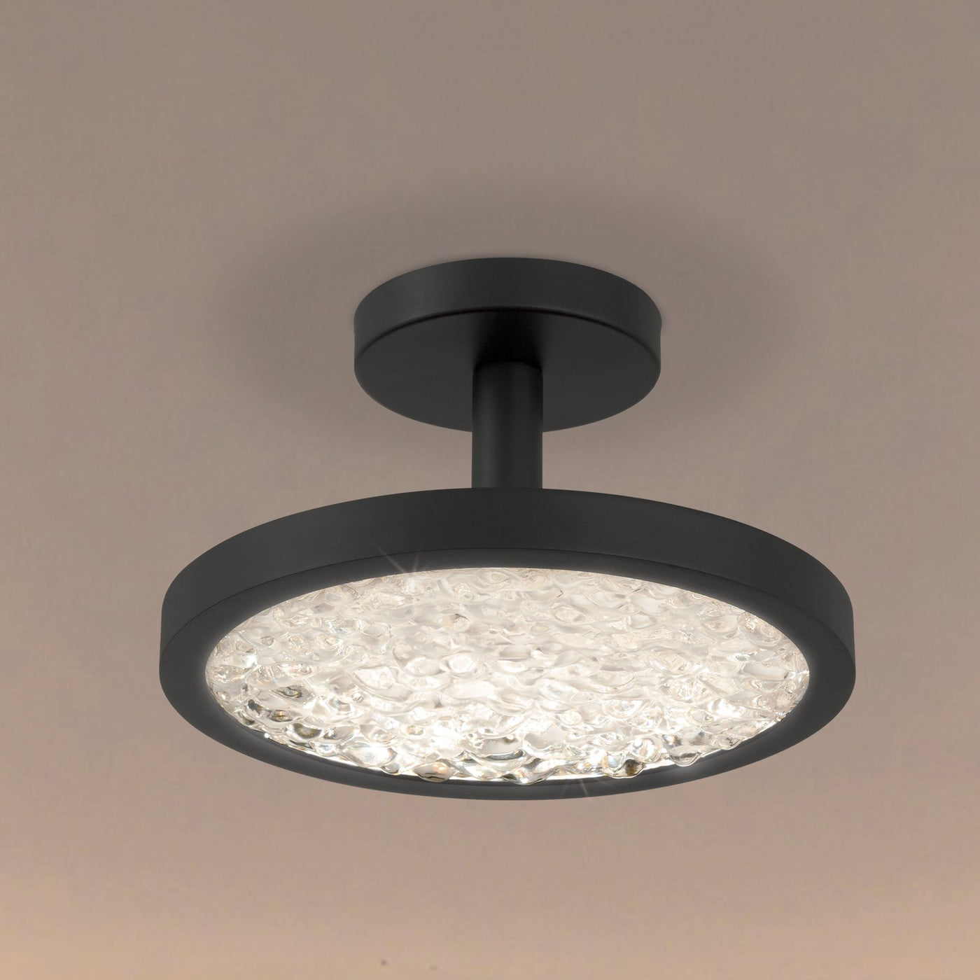 Courtney 12-inch Textured Black 5CCT LED Convertible Pendant with Clear Water Glass