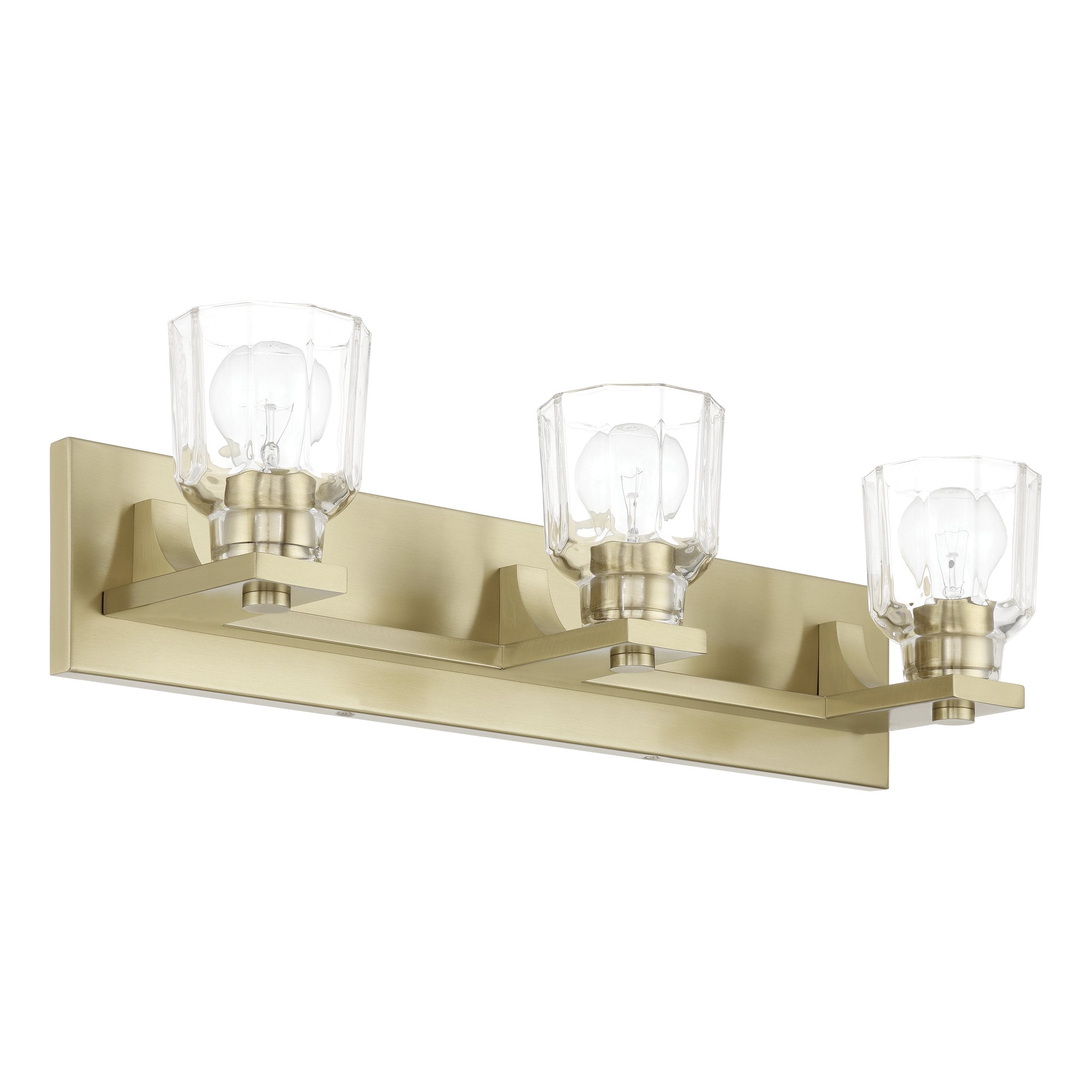 Dryden 24-inch 3-light Champagne Gold Vanity Light with Clear Ribbed Glass Shades