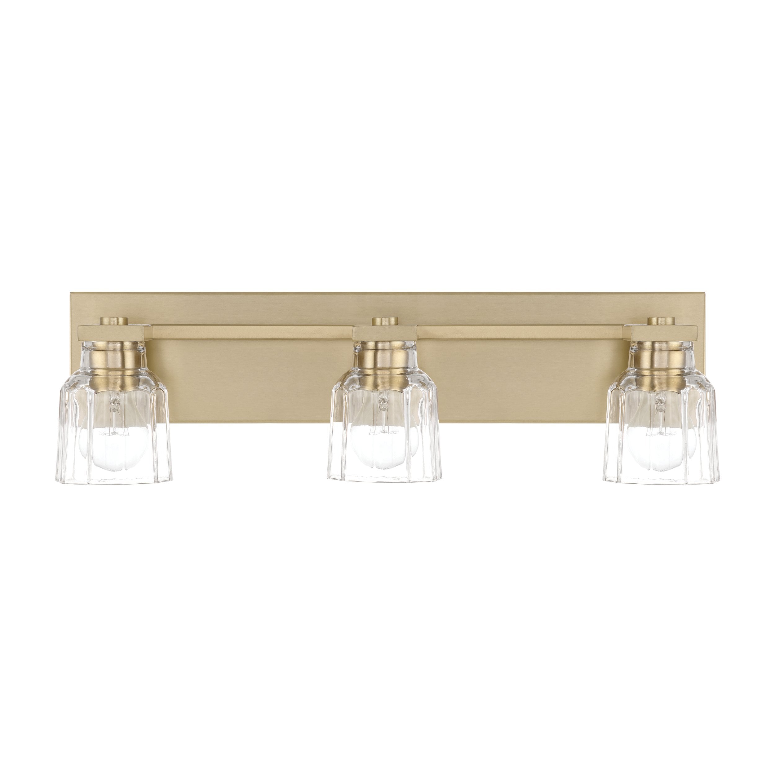 Dryden 24-inch 3-light Champagne Gold Vanity Light with Clear Ribbed Glass Shades