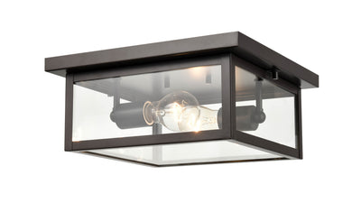 12-inch Evanton Powder Coated Bronze 2-Light Outdoor Flush Mount Ceiling Light with Clear Glass