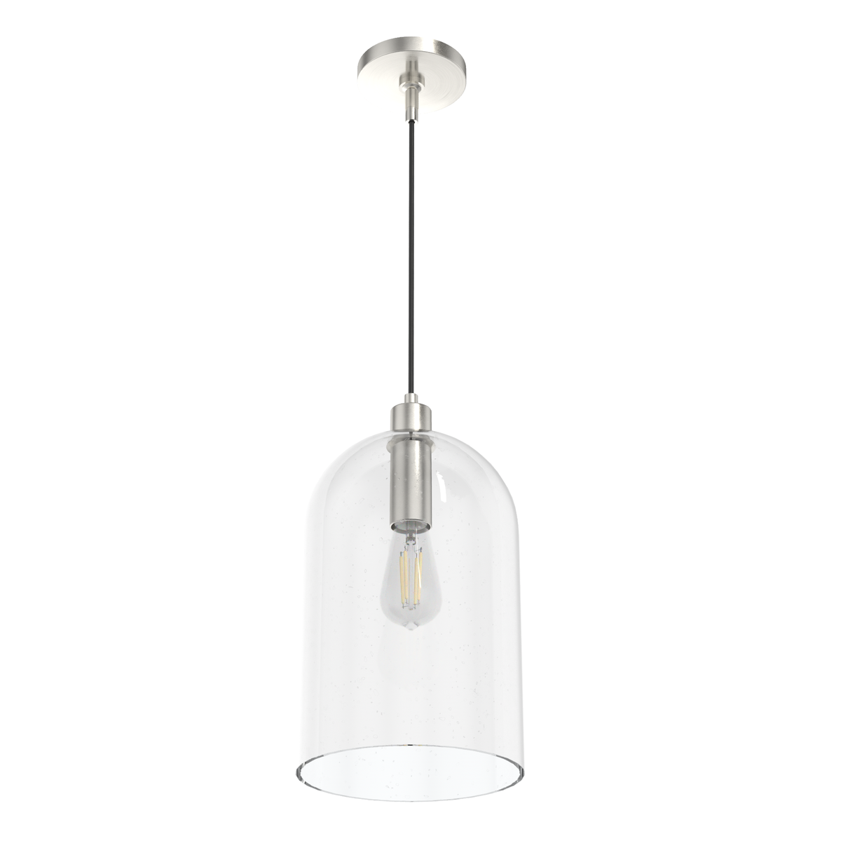 Lochemeade 9-inch 1-light Brushed Nickel Pendant with Clear Seeded Glass