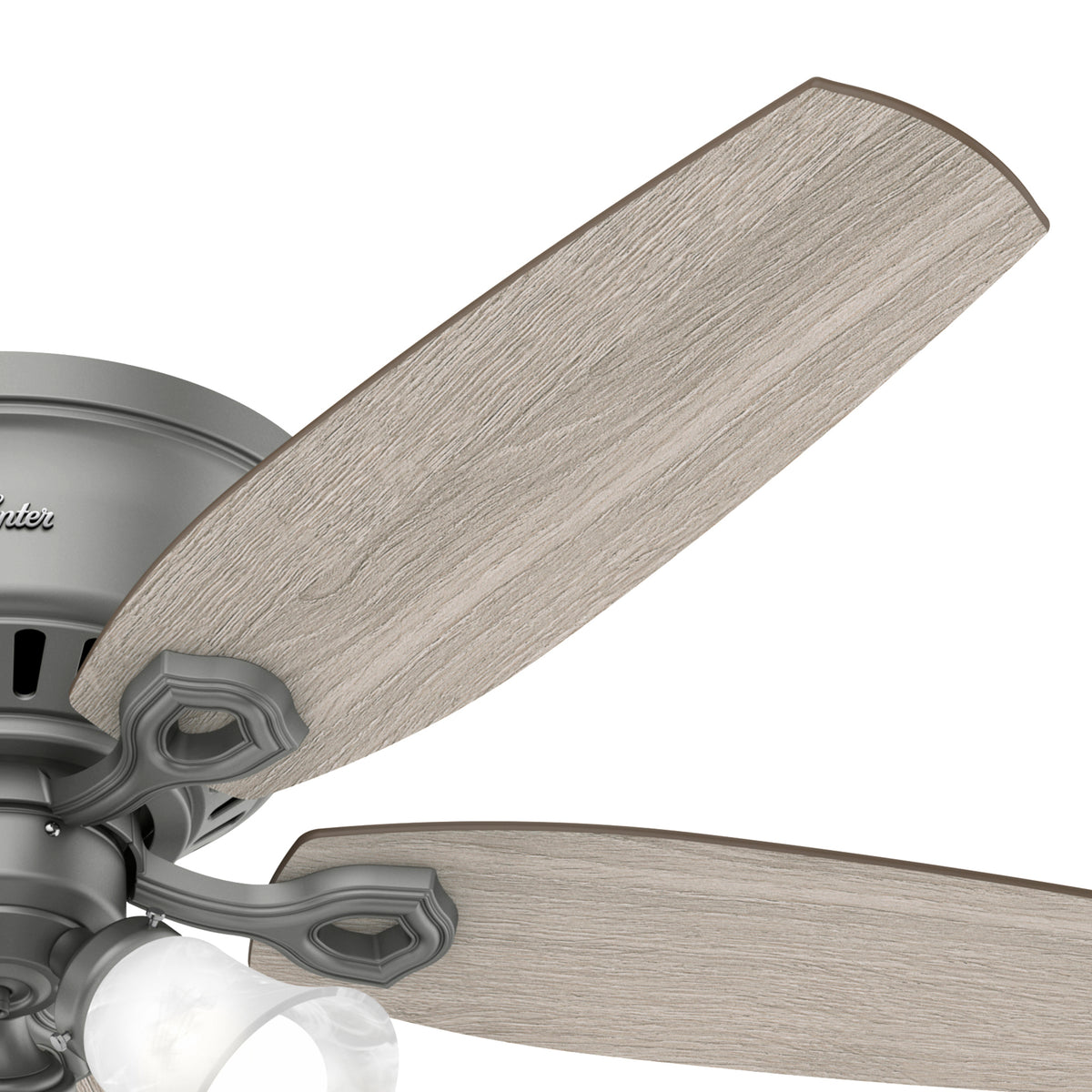 52 inch Builder Matte Silver Low Profile Ceiling Fan with LED Light Kit and Pull Chain