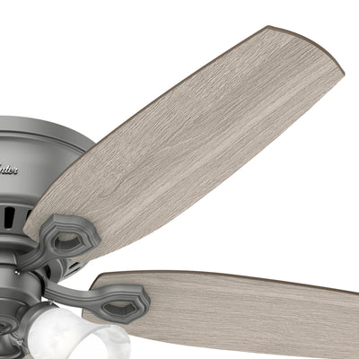 52 inch Builder Matte Silver Low Profile Ceiling Fan with LED Light Kit and Pull Chain