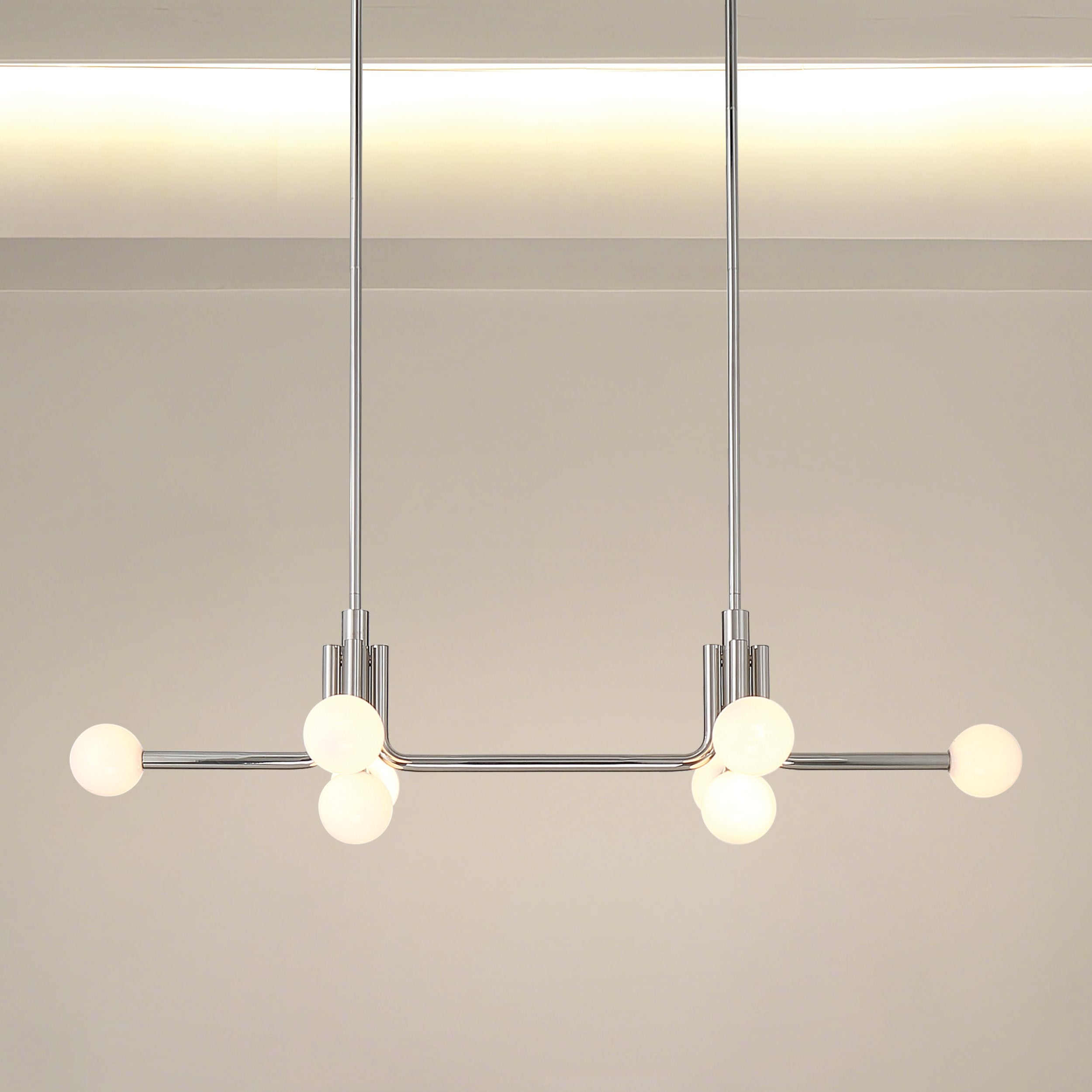 Stockholm 50-inch 8-light Polished Nickel Linear Chandelier with Opal Glass Shades