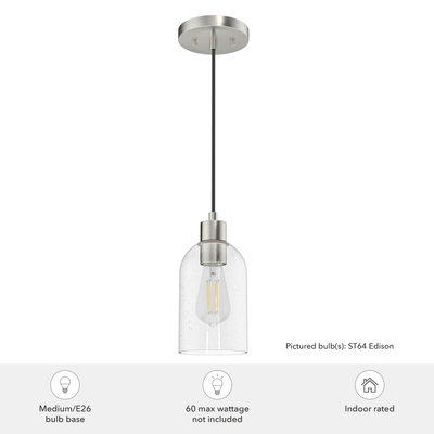 Lochemeade 4.5-inch 1-light Brushed Nickel Pendant with Clear Seeded Glass
