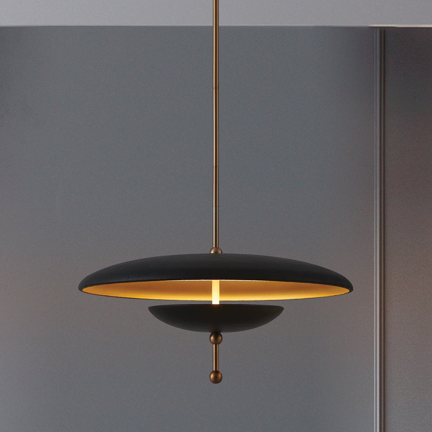 Sinclair 20-inch Champagne Gold and Black Faux Leather 5CCT LED Convertible Pendant
