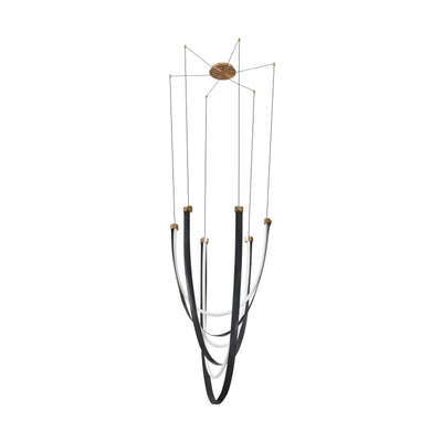 Ayers 43-inch 3-light Champagne Gold with Black and Brown Faux Leather 5CCT LED Chandelier