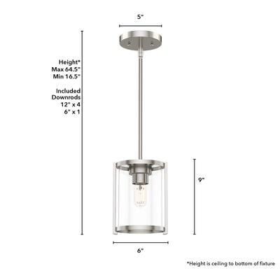 Astwood 6-inch 1-light Brushed Nickel Pendant with Clear Glass