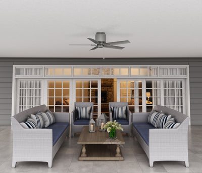 44 inch Terrace Cove Matte Silver Low Profile Damp Rated Ceiling Fan and Pull Chain