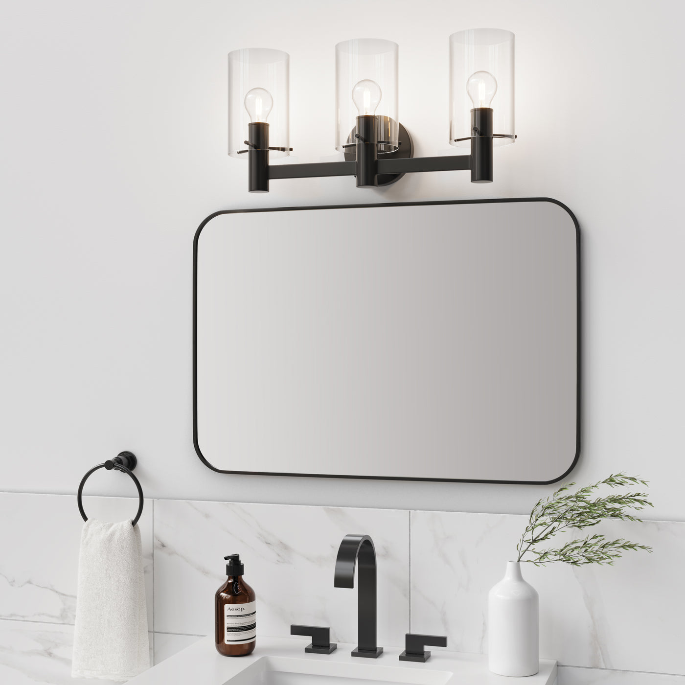 24'' Apolla Matte Black 3 Light Bath Vanity