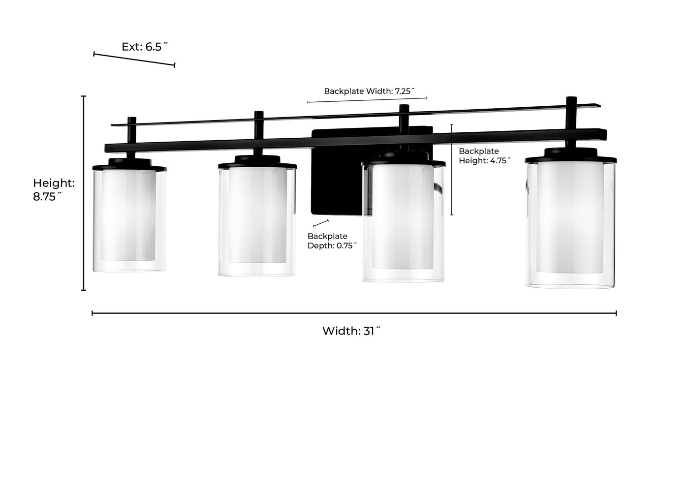 31'' Huderson Matte Black 4 Light Bath Vanity