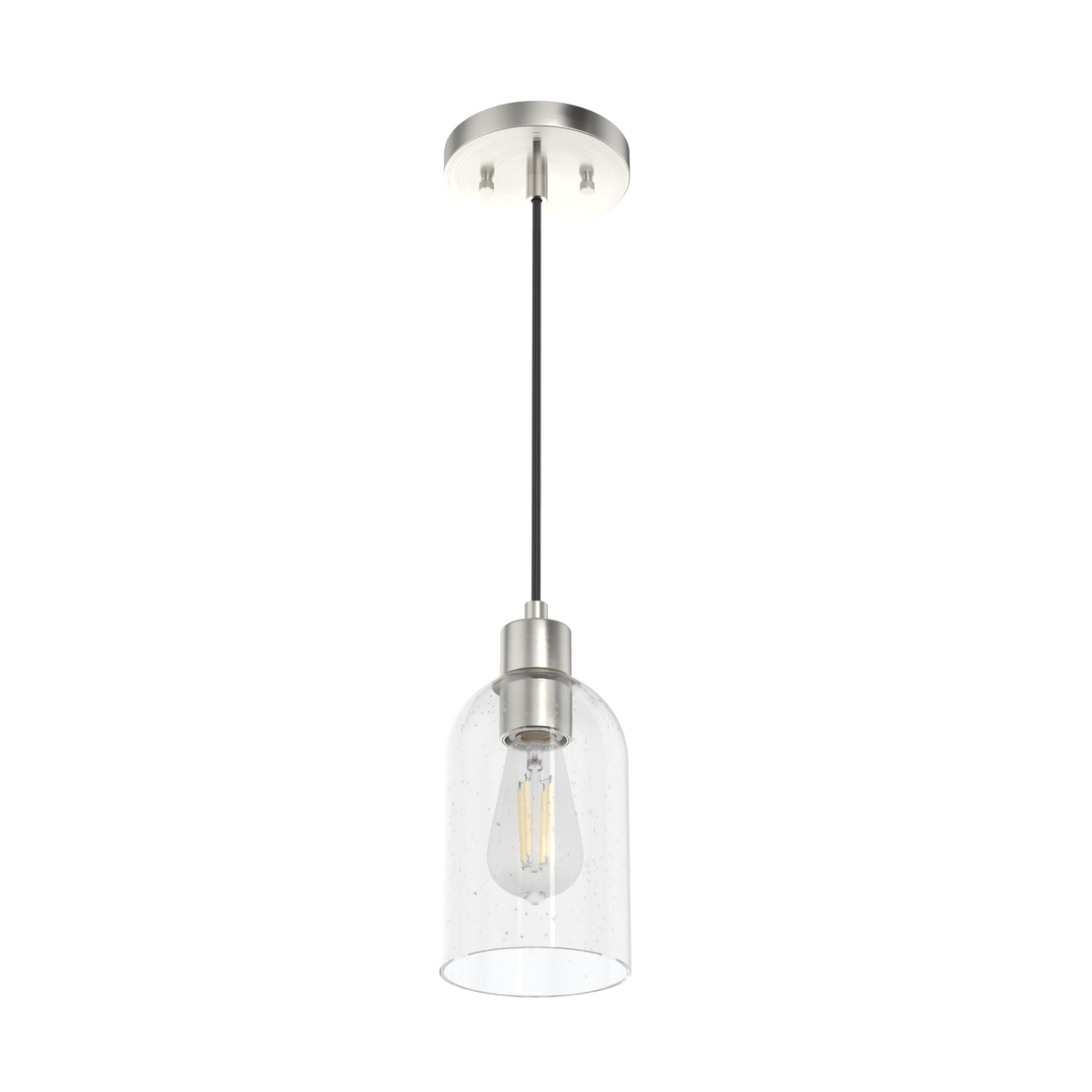 Lochemeade 4.5-inch 1-light Brushed Nickel Pendant with Clear Seeded Glass