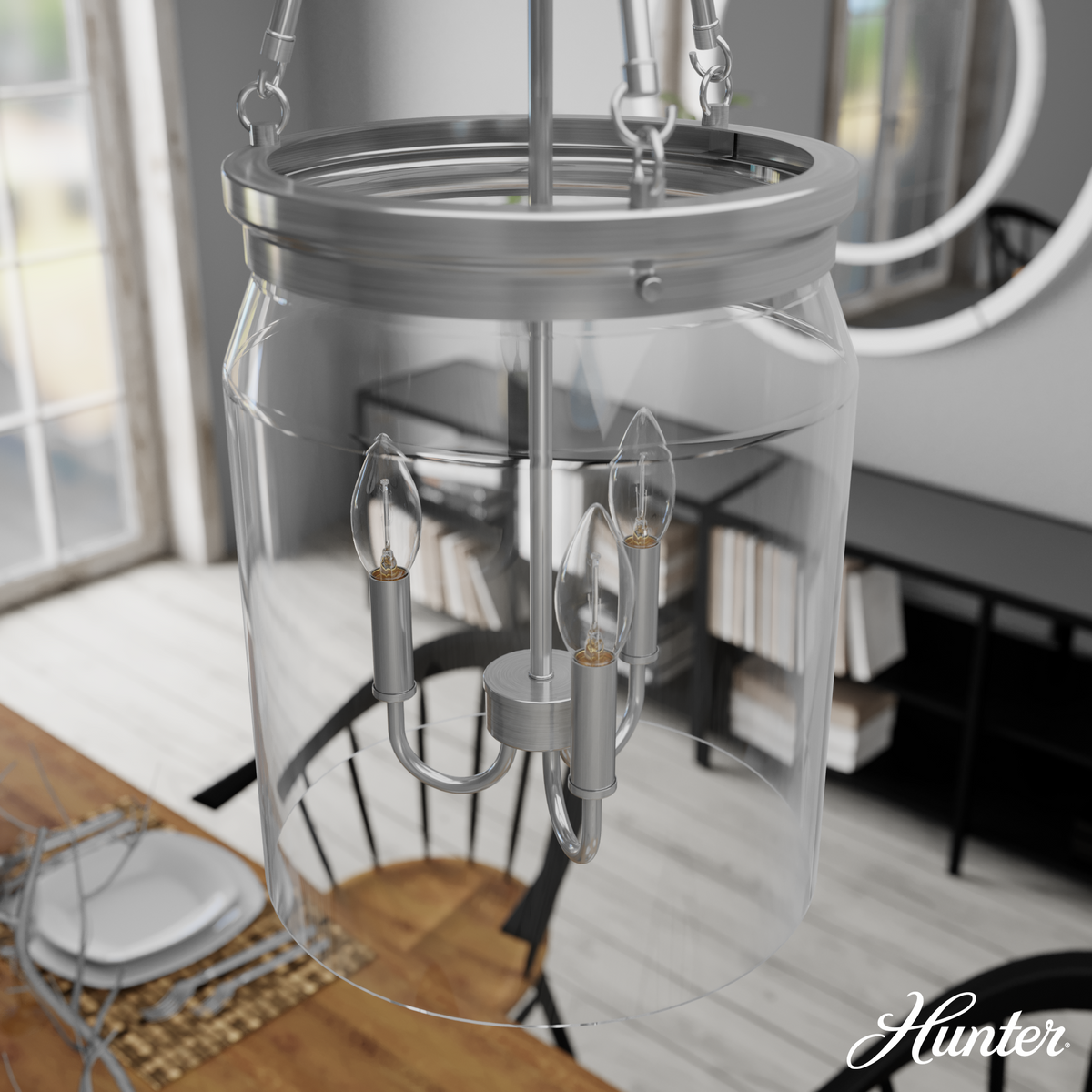 Devon Park 12-inch 3-light Brushed Nickel Lantern Pendant with Clear Glass