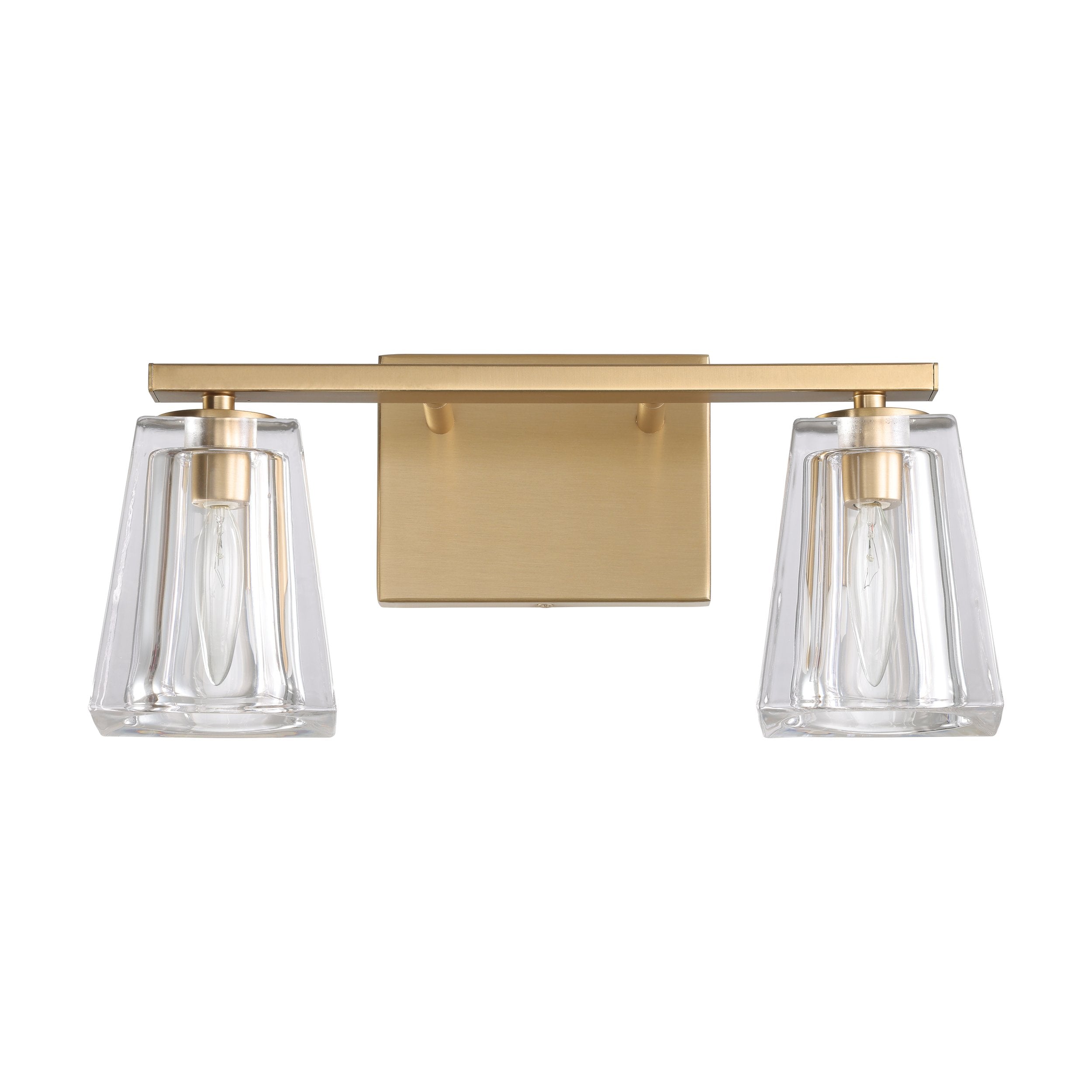 Valentin 15-inch 2-light Champagne Gold Vanity Light with Clear Pressed Glass Shades