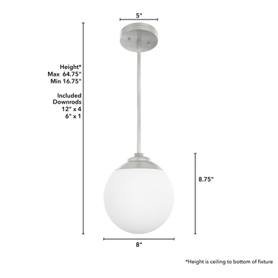 Hepburn 8-inch 1-light Brushed Nickel Globe Pendant with Cased White Glass