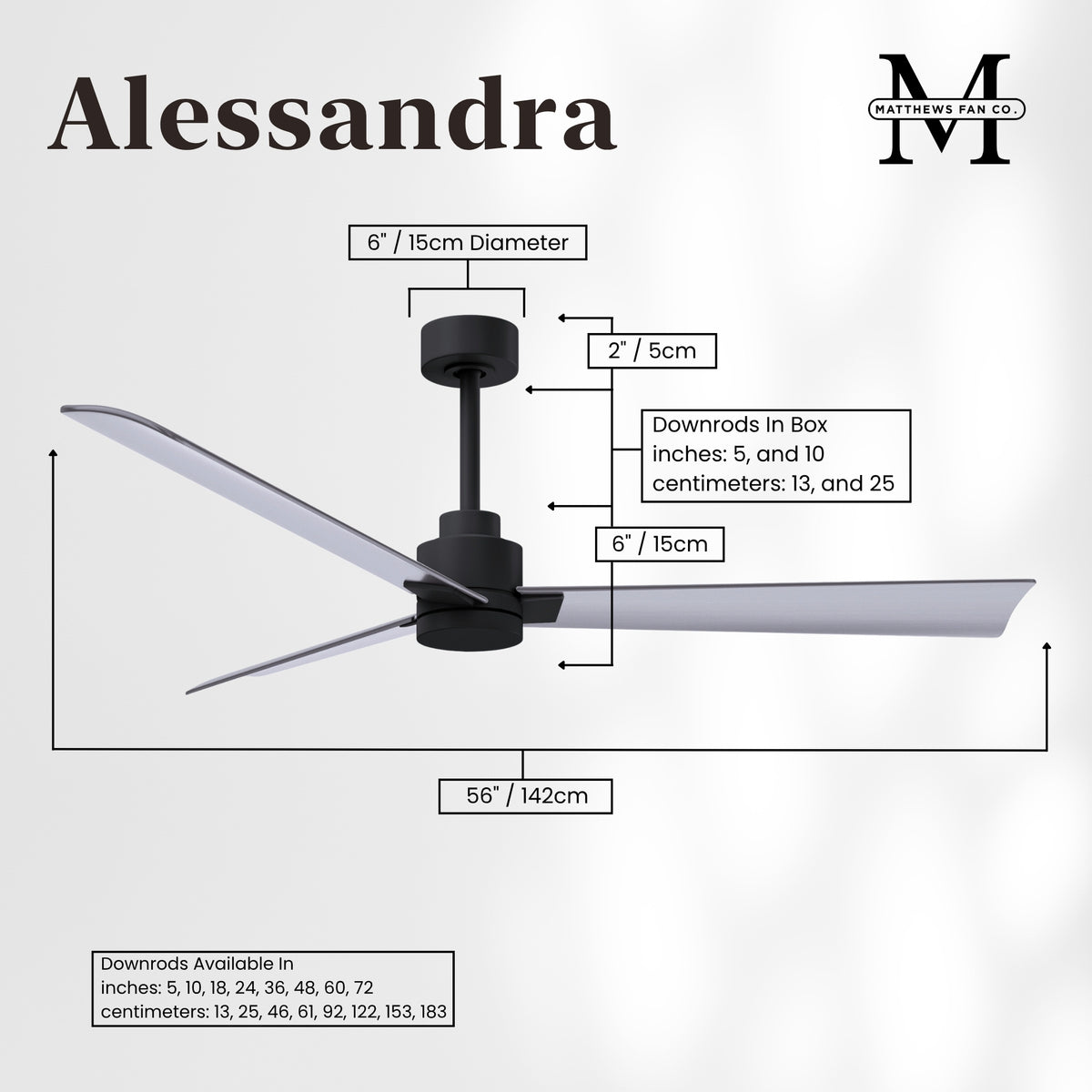Alessandra 3-Blade Ceiling Fan Without Light Kit