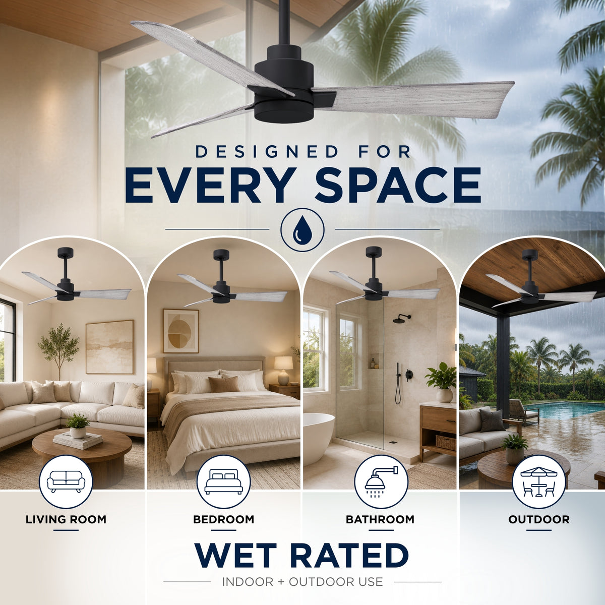 Alessandra 3-Blade Ceiling Fan Without Light Kit