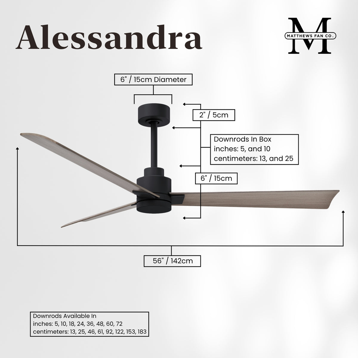 Alessandra 3-Blade Ceiling Fan Without Light Kit