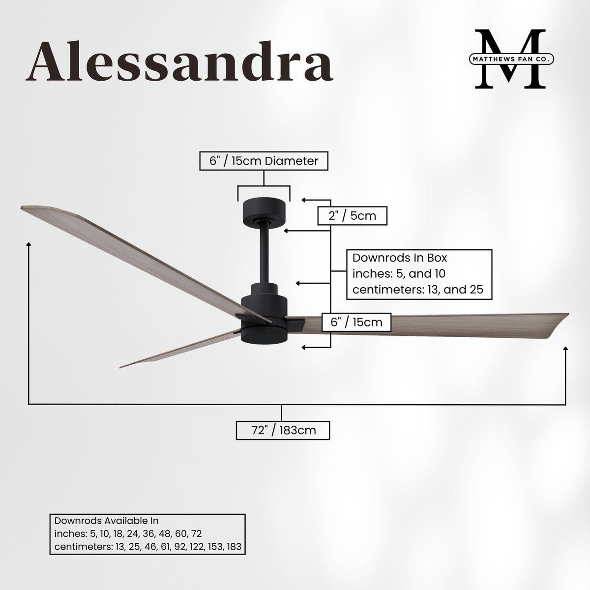 Alessandra 3-Blade Ceiling Fan Without Light Kit
