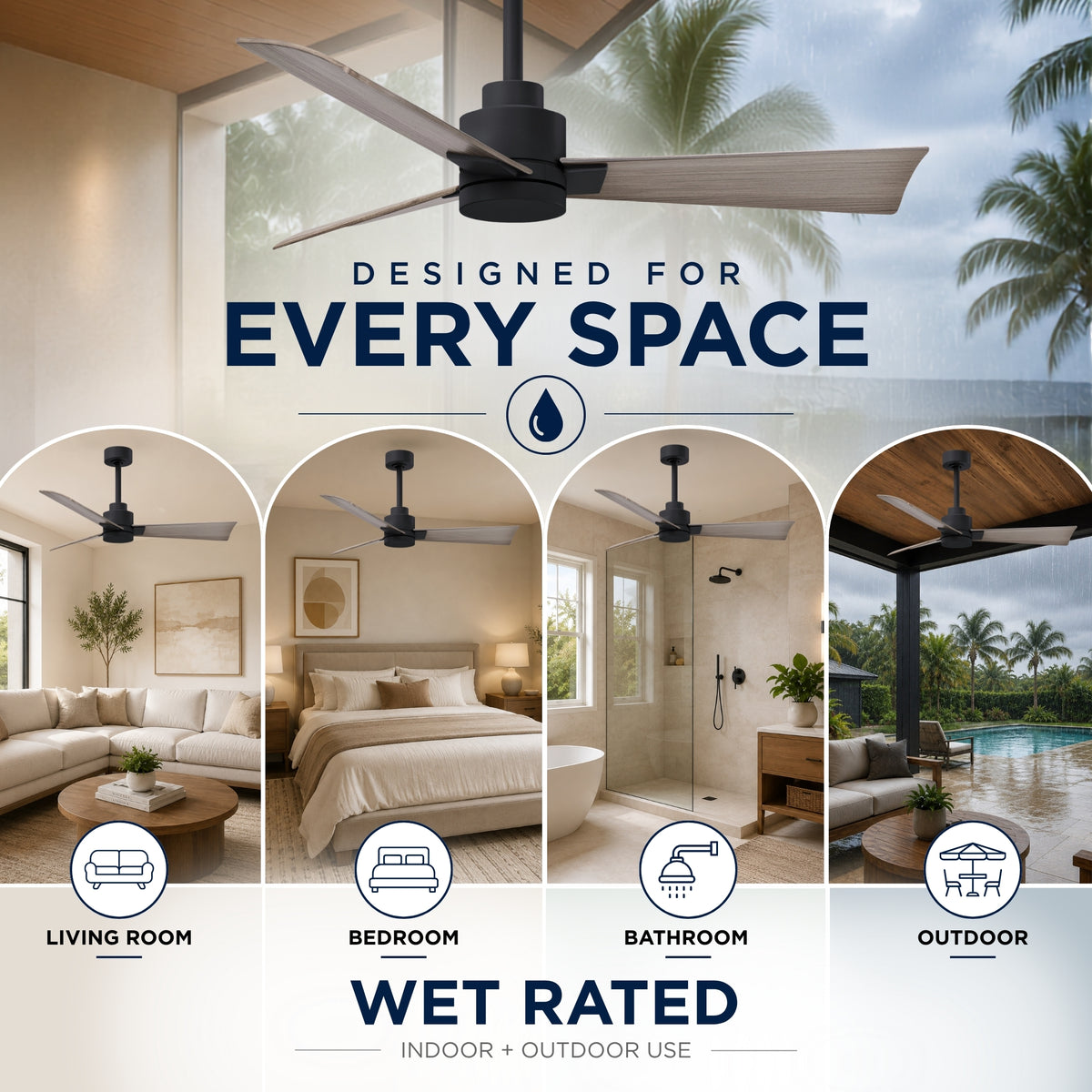 Alessandra 3-Blade Ceiling Fan Without Light Kit