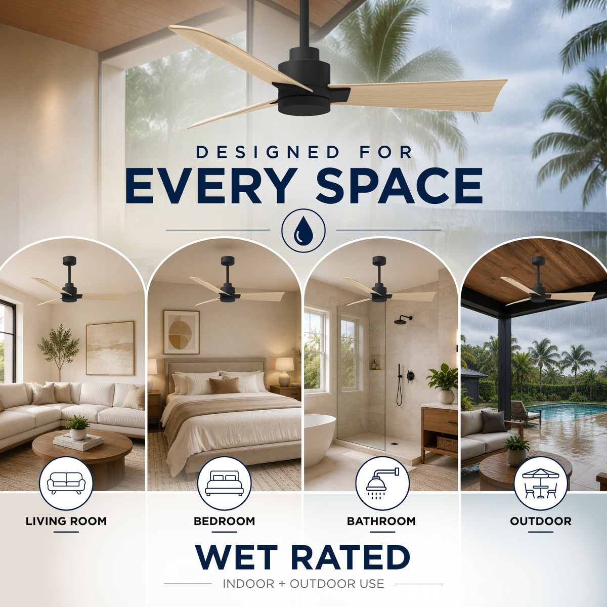 Alessandra 3-Blade Ceiling Fan Without Light Kit