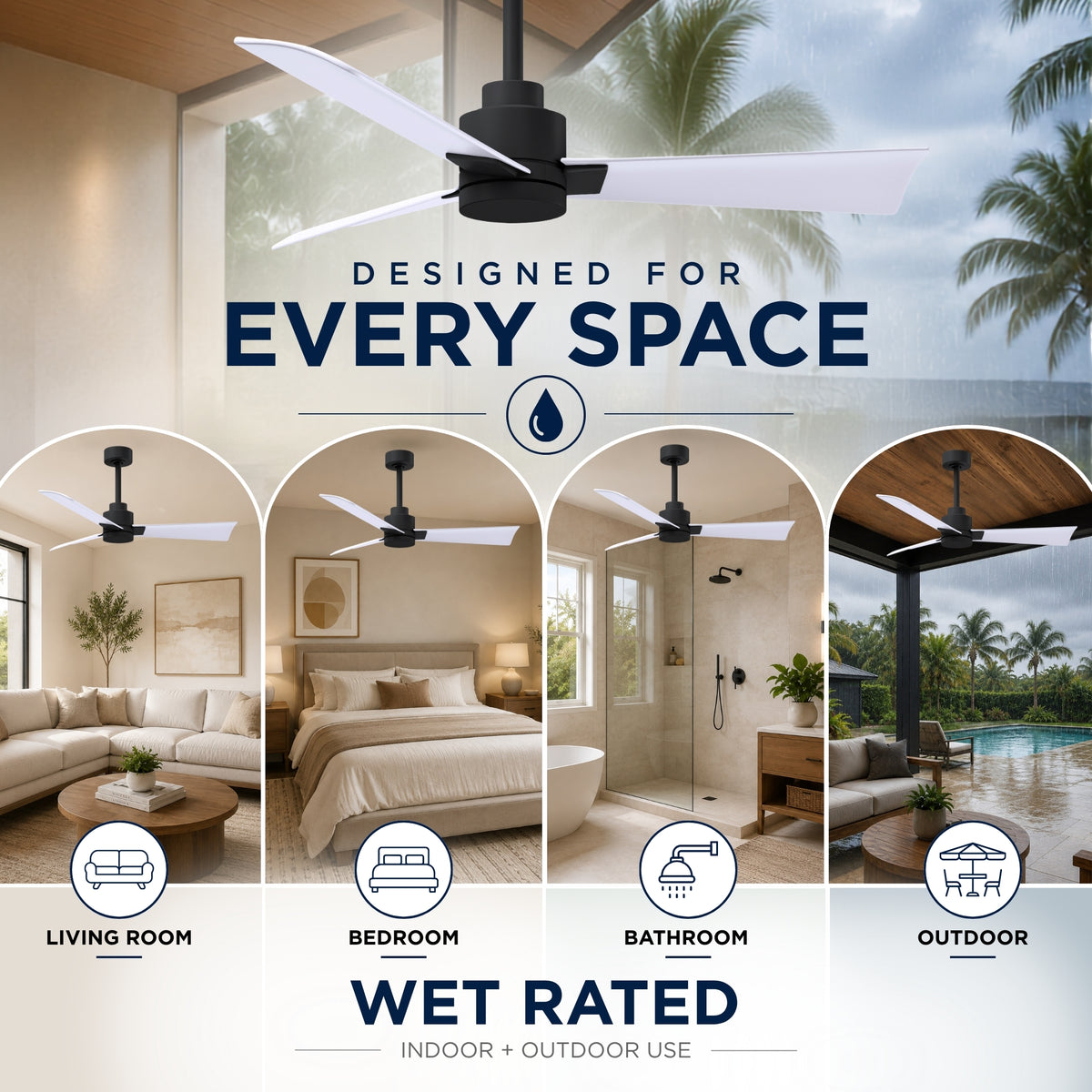 Alessandra 3-Blade Ceiling Fan Without Light Kit