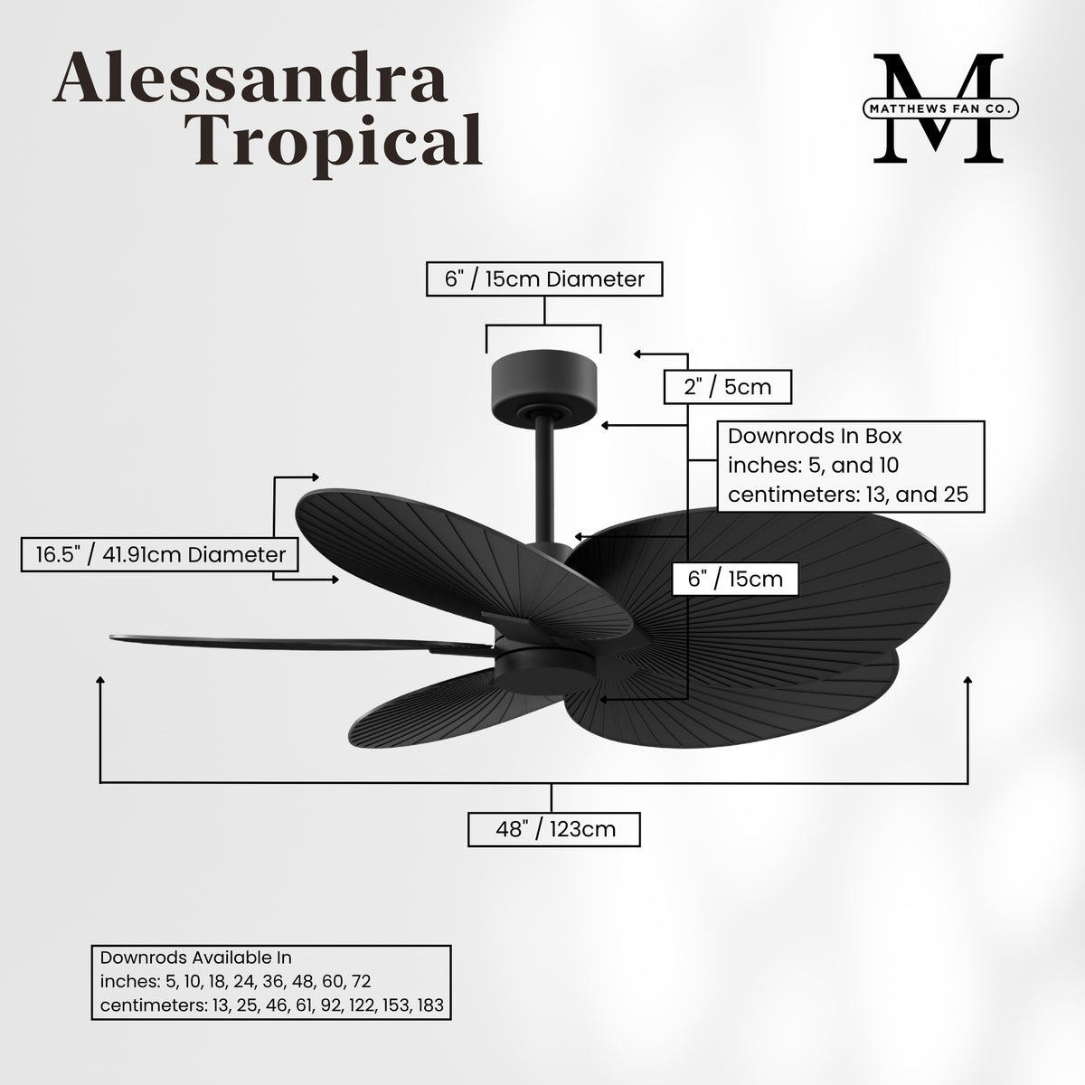 Alessandra Tropical 5-Blade Ceiling Fan Without Light Kit