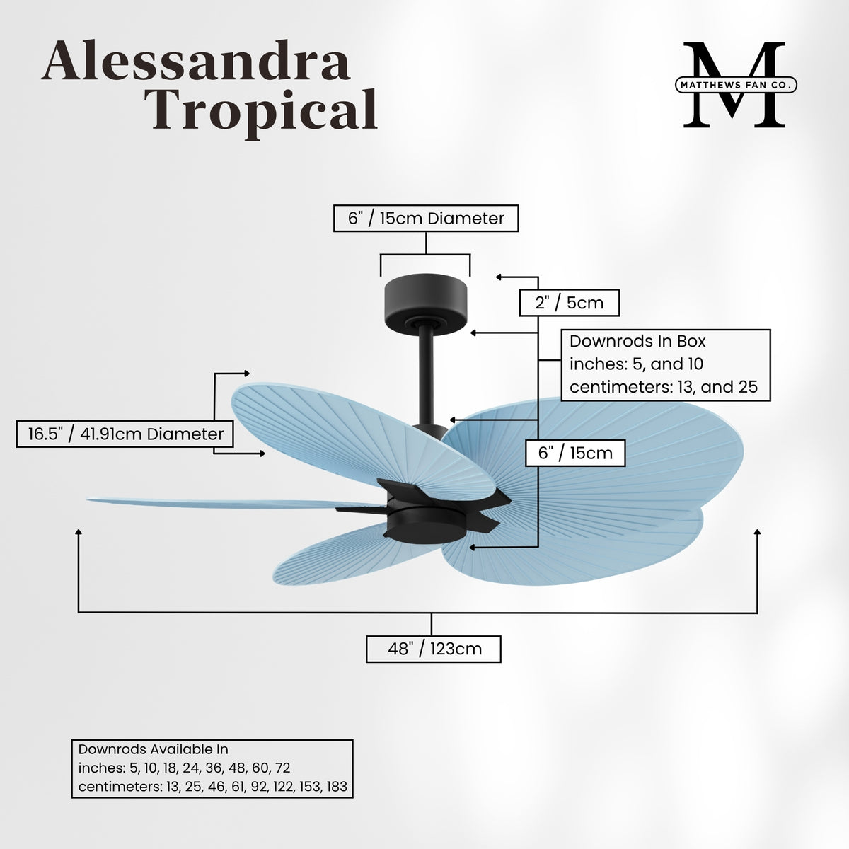 Alessandra Tropical 5-Blade Ceiling Fan Without Light Kit