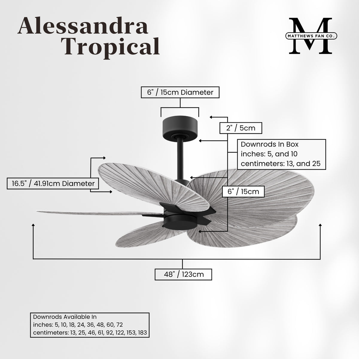 Alessandra Tropical 5-Blade Ceiling Fan Without Light Kit