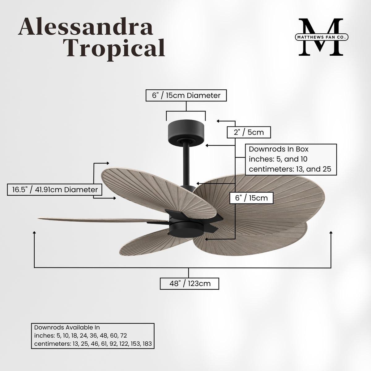 Alessandra Tropical 5-Blade Ceiling Fan Without Light Kit