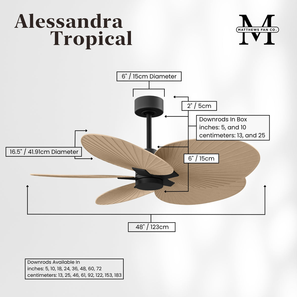 Alessandra Tropical 5-Blade Ceiling Fan Without Light Kit