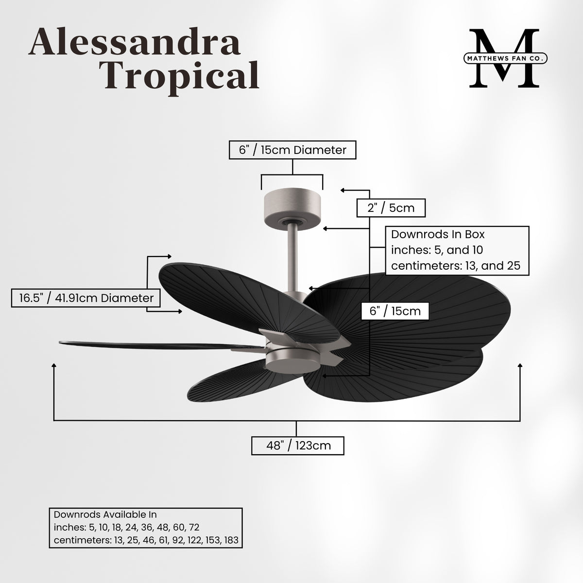 Alessandra Tropical 5-Blade Ceiling Fan Without Light Kit