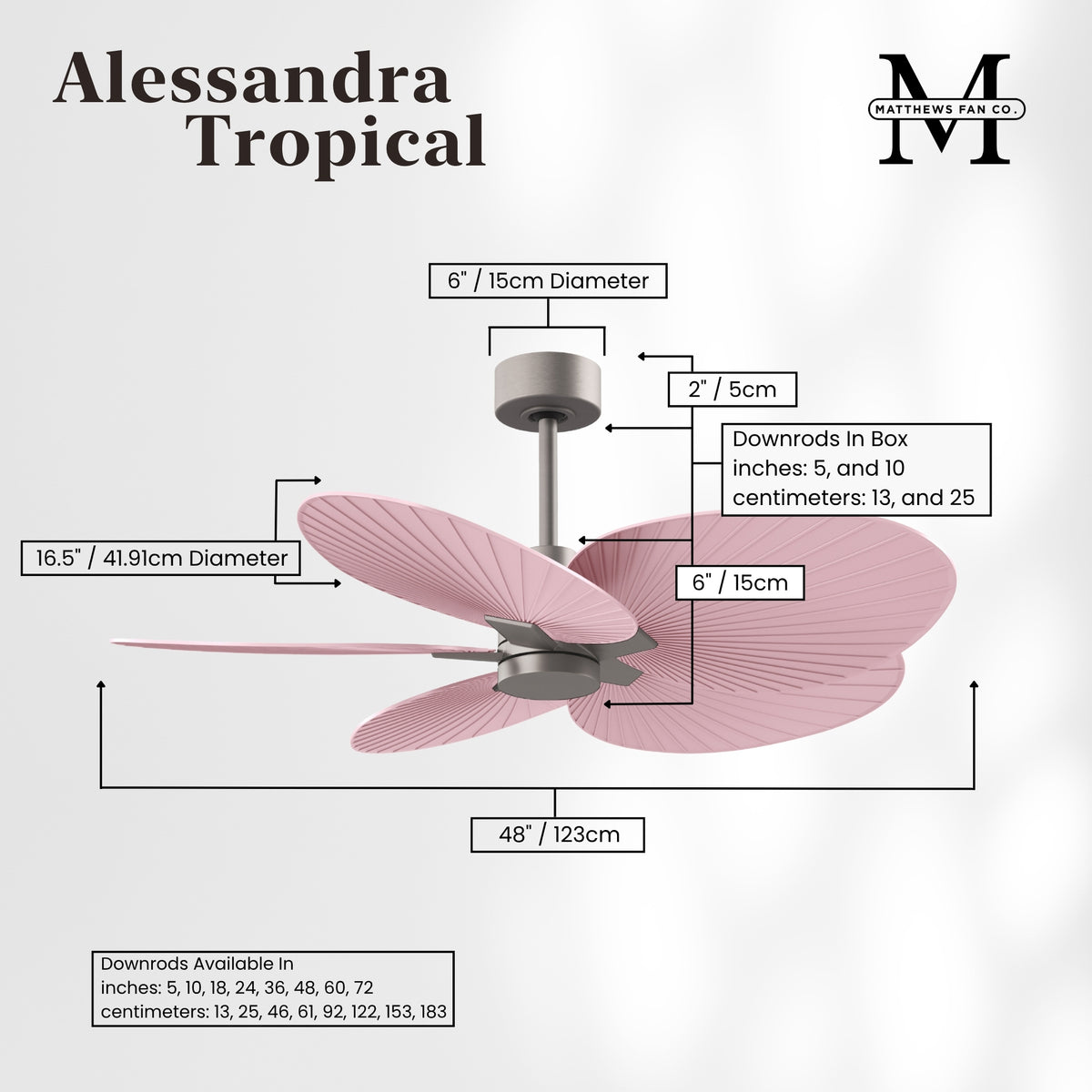 Alessandra Tropical 5-Blade Ceiling Fan Without Light Kit