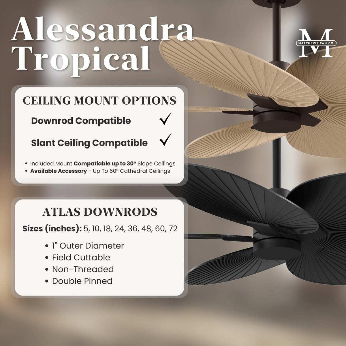 Alessandra Tropical 5-Blade Ceiling Fan Without Light Kit