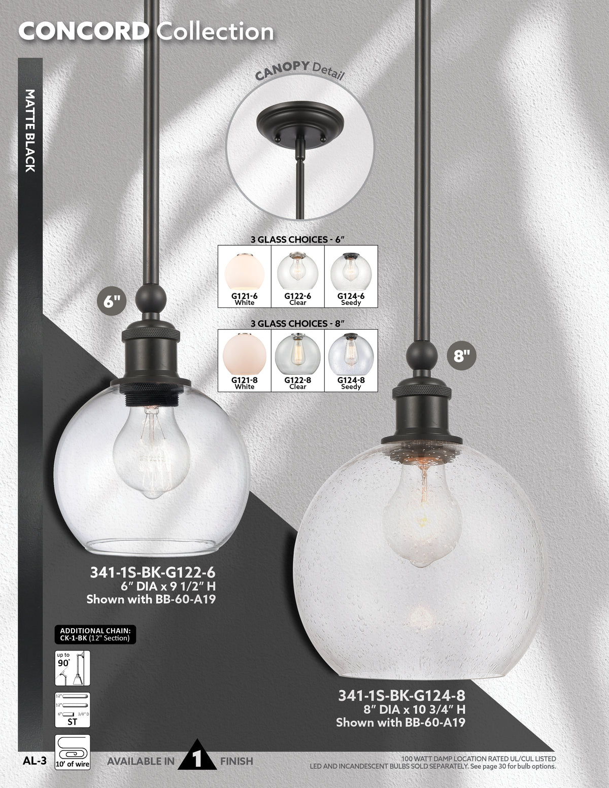 Concord 48-Inch 8-Light Stem-Hung Island Light Globe Shade