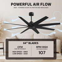 64-Inch Ariella 8-Blade Ceiling Fan Without Light Kit